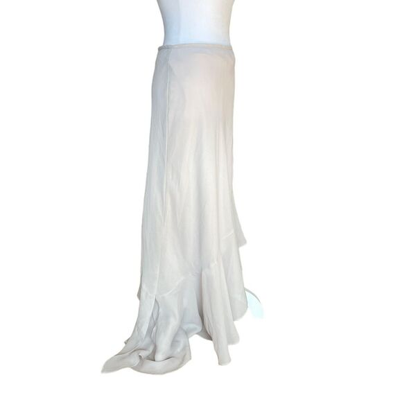 Veronique Young for W Cream Flowy Asymmetrical Maxi Skirt Flounced Hem Size 6 - Picture 4 of 11
